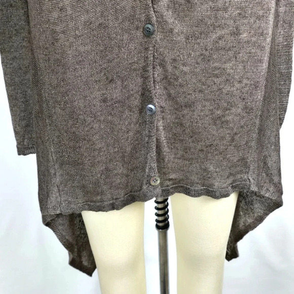Eileen Fisher 100% Linen Lagenlook Flowy Cardigan Sweater Sharkbite Hem Brown M - Picture 7 of 16